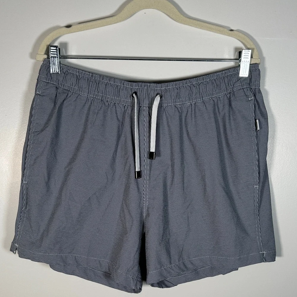Onia Charles Short Size XL Swim Trunks Blue White Gingham Quick-Dry Mesh Lined